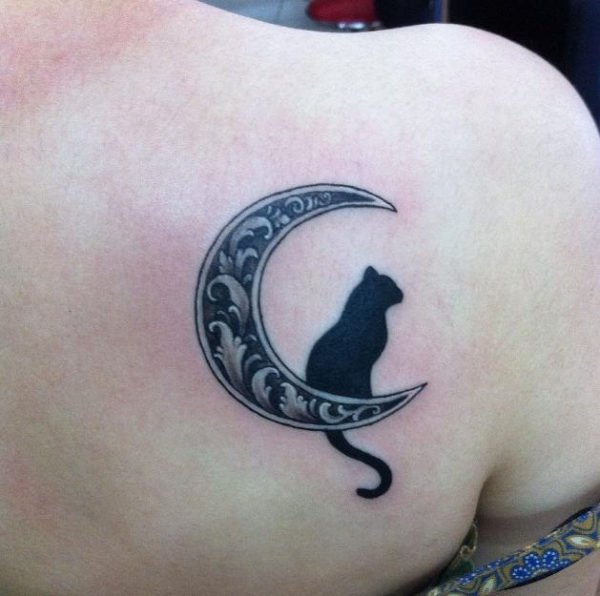 Cat And Moon Tattoo