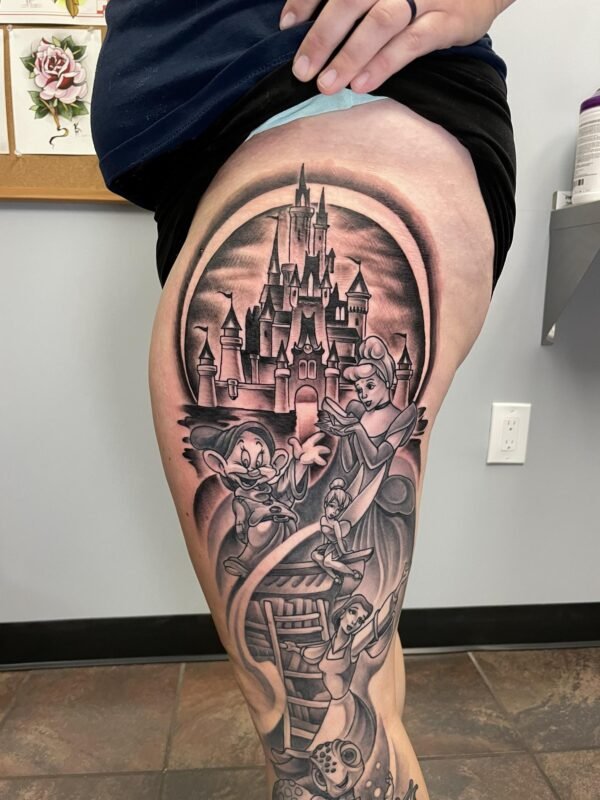 Disnet Tattoo On Thigh