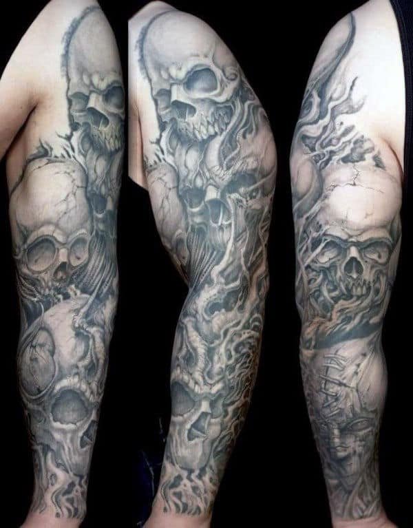 Gentleman With Sleeve Skull Tattoo