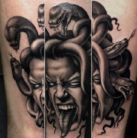 Medusa Leg Tattoo.